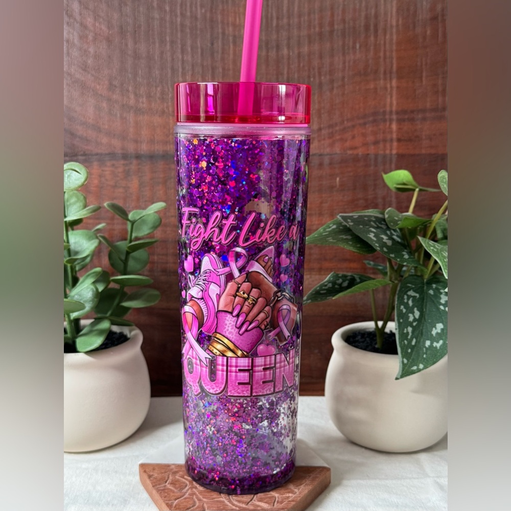 Pink and Purple Glitter Tumbler - Fight Like a Queen